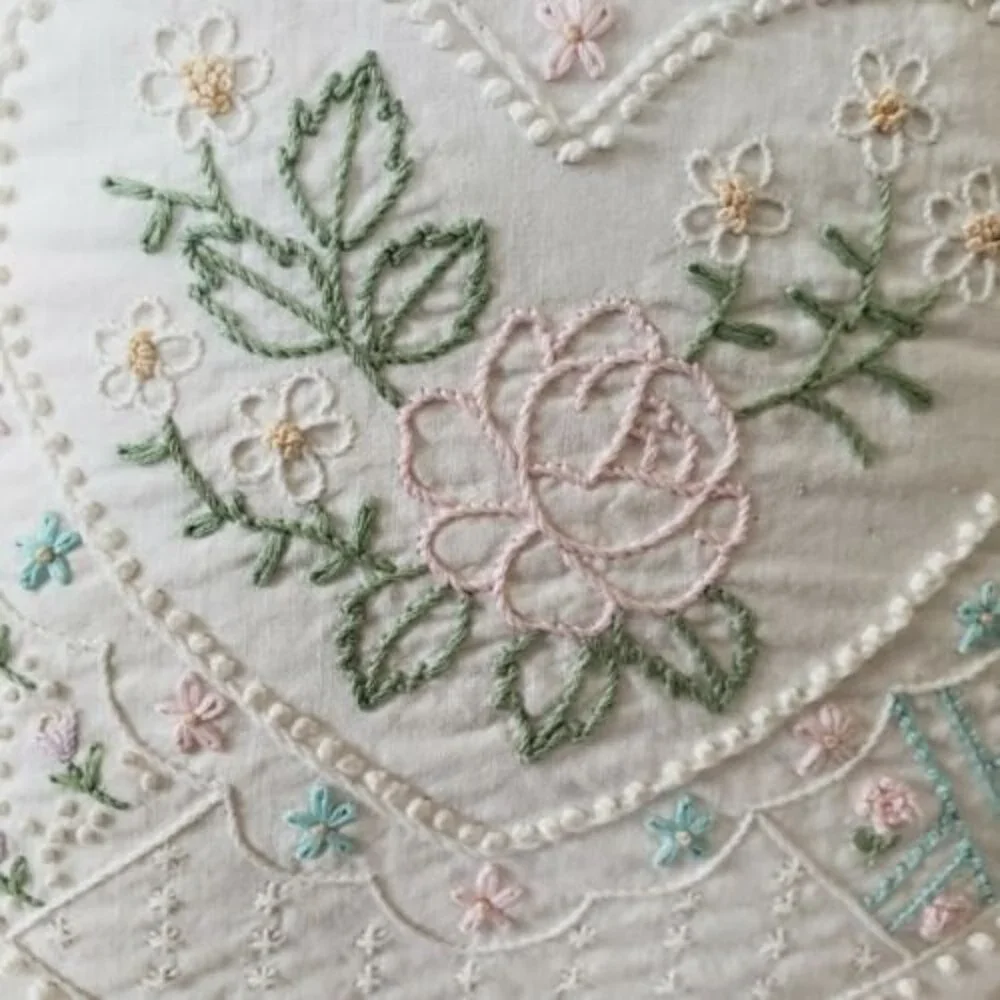 Something Special Heart Embroidered Pillow Eyelet Lace 14 x 14